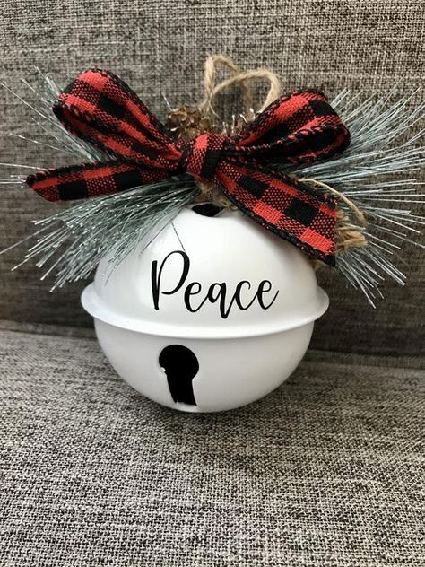 Adorable farmhouse bell is the perfect addition to you  christmas decor Snowman Bell Ornaments, New Christmas Crafts For 2022, Christmas Bells Craft, Christmas Bells Decorations, Jingle Bell Crafts, Buffalo Plaid Ornaments, Christmas Buffalo Plaid, Christmas Crafts To Sell, Winter Decorations Diy