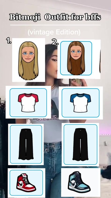 Bitmoji Bff Outfits, Matching Bitmojis Snapchat, Cute Bitmoji, Snapchat Outfits, Bitmoji Outfits Baddie, Snapchat Best Friends, Cute Snapchat Bitmoji Ideas, Emoji Clothes, Snapchat Avatar