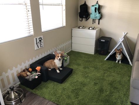 Dog Corner Ideas, Dog Room Design, Under Stairs Dog House, Puppy Nursery Theme, Dog Backyard, Dog Room Decor, Dog Bedroom, Cat Bedroom, Puppy Room