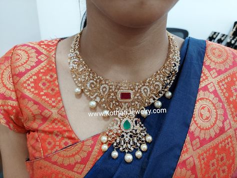 Closed Diamond Sets Indian, Short Gold Necklace, Diamond Gold Earrings, Indian Diamond Jewellery, Bridal Diamond Necklace, Gold Temple Jewellery, Bracelets Diamond, Pure Gold Jewellery, Antique Gold Jewelry Indian