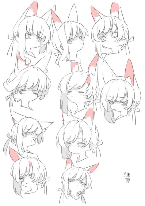 Drawing Ears Anime, Anime Angles Reference, Hair Angles Drawing, How To Draw Ears Anime, Anime Ears Reference, How To Draw A Ear, Fox Ears Drawing Reference, Human Anatomy Art Sketches Study, Face Angle Reference