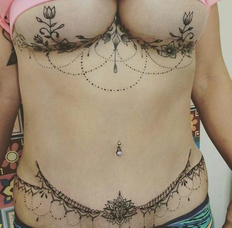 Mastectomy Scar Tattoo, Tattoo Stomach, Tattoo After Care, Tummy Tattoo, Floral Back Tattoos, Tattoos To Cover Scars, Shop Tattoo, Scar Tattoo, After Care