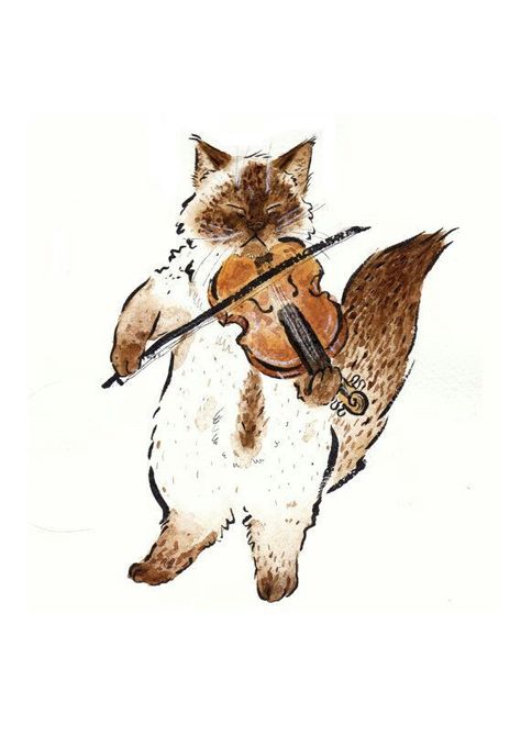 Violin Drawing, Playing The Violin, Violin Art, Image Chat, The Violin, Arte Inspo, Ragdoll Cat, Cat Playing, Cat Drawing