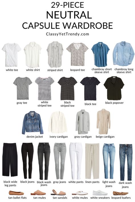 29-Piece Neutral Capsule Wardrobe - Classy Yet Trendy Boyfriend Jeans Kombinieren, Minimalist Moda, Spring Summer Capsule Wardrobe, Neutral Capsule Wardrobe, Classy Yet Trendy, Capsule Wardrobe Outfits, Fashion Capsule Wardrobe, Spring Capsule Wardrobe, Summer Capsule Wardrobe