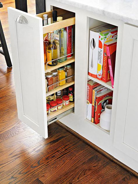 Great way to store spices and cooking oil with a pull out drawer! What a great idea!   #cuttheclutterqca Best Kitchen Storage, Smart Closet, Unique Kitchen Design, Dressers Makeover, Diy Dresser, Kitchen Upgrades, Kitchen Drawers, Clever Storage, Dining Accessories