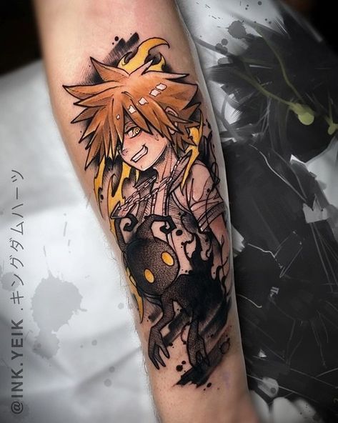 Sora Tattoo, Hearts Tattoos, Body Doodles, Kingdom Hearts Tattoo, Hearts Tattoo, Kingdom Hearts Fanart, Sora Kingdom Hearts, Kingdom Hearts Art, Anime Tattoo