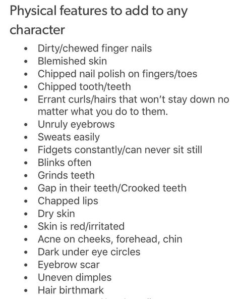 Character Writing, Character Questions, Physical Traits, Chipped Nail Polish, Chipped Tooth, Crooked Teeth, Gap Teeth, Book Prompts, Writing Dialogue Prompts