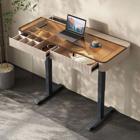 Orren Ellis Desk | Wayfair Lift Desk, Big Desk, Power Socket, Best Desk, Office Furniture Desk, Home Office Desks, Orren Ellis, Storage Drawers, Height Adjustable