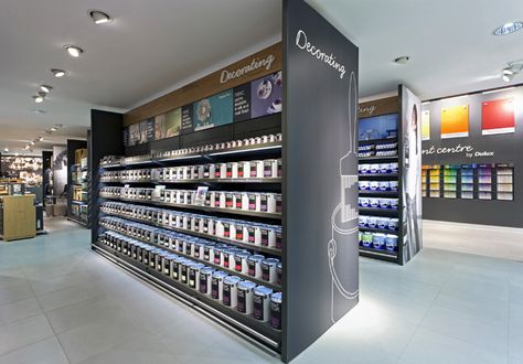 Paint Department Paint Display, Pos Design, Store Inspiration, Retail Store Interior Design, Paint Store, Yogurt Shop, Supermarket Design, Retail Store Interior, Retail Inspiration