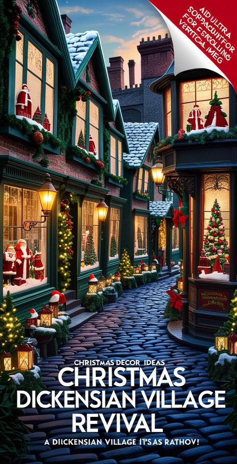 Recreate a Dickensian village with cobblestone pathways, lamp-lit streets, and Victorian-era shoppe windows displaying miniature Christmas scenes. #DickensianVillage #VictorianXmas #OldWorldCharm #HolidayVillage Miniature Christmas Scenes, Light Up Presents, White Tinsel, Holiday Village, Indoor Christmas, Miniature Christmas, Christmas Scenes, Lawn Decor, Christmas Decor Ideas