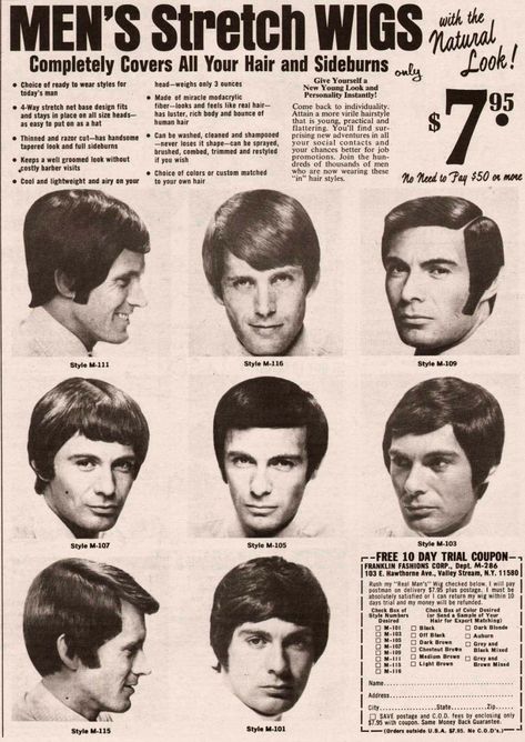 Vintage Hair Adverts: 1960s-70s Products, Styles and Tragic Cuts - Flashbak 70s Facial Hair Men, 1960s Mens Hair, Casual Curls, 70’s Hair, 60s Men, Surfer Hair, Dag Make Up, 1960s Hair, 60s Hair