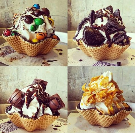 Roll Up Ice Cream, Cookie Monster Ice Cream, Ice Cream Ideas, Ice Cream Menu, Ice Cream Poster, Ice Cream Business, Waffle Ice Cream, Chocolate Diy, Frozen Yogurt Shop