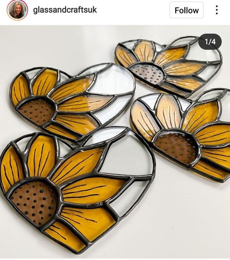 Stained Glass Sunflower Patterns Free, Simple Stain Glass Patterns, Fall Stained Glass Patterns Free, Stained Glass Coasters, Stained Glass Pressed Flowers, Stainglass Window Ideas, Fall Stained Glass Ideas, Sunflower Stained Glass Patterns, Art Nouveau Stained Glass Patterns