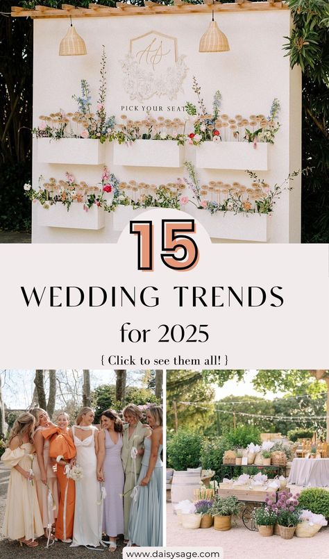 Get ready to be inspired by the top 15 must-see wedding trends for 2025! From innovative décor ideas to the latest in bridal fashion and unique venues, these trends are set to make your big day unforgettable. Stay ahead of the curve and plan the wedding of your dreams. Wedding Trends For 2020, Upcoming Wedding Trends, Soft Wedding Ideas, Alfresco Wedding Decor, March Wedding Aesthetic, Summer Wedding Ideas Indoor, Outside Wedding Decorations Summer, Trending Wedding Flowers, Types Of Wedding Decor Styles