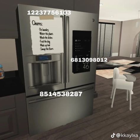 Bloxburg Parents Bedroom Ideas Modern, Bloxburg Kitchens Ideas, Bloxburg Rooftop Ideas 1 Story, Bloxburg House Sign Decals, Club Roblox Modern House, Modern Laundry Room Ideas Bloxburg, Bloxburg House Pantry, Wine Bottle Decals Bloxburg, Roblox Decal Codes Kitchen