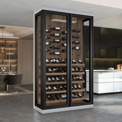 wine cellar Wine Cellar Modern, Wine Storage Wall, Wine Room Design, Glass Wine Cellar, Wine Closet, Home Bar Rooms, Home Wine Cellars, Custom Wine Cellars, Wine Cellar Design