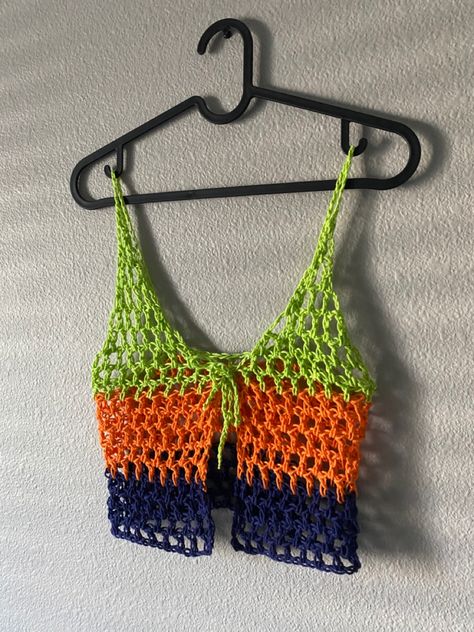 Crochet Punk Rock, Crochet Top Multicolor, Funky Crochet Top, Halloween Crochet Top, Concert Crochet, Funky Crochet Patterns, Colorful Crochet Top, Mesh Crochet Top, Crochet Bustier