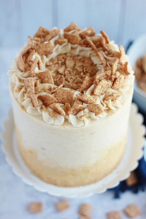 Cinnamon Toast Crunch Cake - Baking with Blondie Cinnamon Toast Crunch Cake, Booze Cakes, Baking With Blondie, Cereal Flavors, Dessert Breads, Nursing Cake, Layered Cakes, Cold Cake, White Cake Recipe