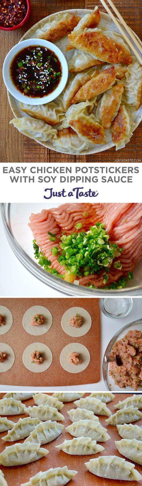 Gourmet Starters, Chicken Potstickers Recipe, Potsticker Dipping Sauce, Chicken Potstickers, Easy Dumplings Recipe, Soy Dipping Sauce, Homemade Dumplings Recipe, Potstickers Recipe, Easy Dumplings