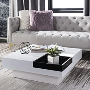 Safavieh Home Collection Wesley Coffee Table, White/Black, 35.4 in x 35.4 in x 11.8 in Glam Coffee Table, Contemporary Living Rooms, Mid Century Glam, Safavieh Furniture, Square Sofa, Black Tray, Black Coffee Tables, Contemporary Coffee Table, Black Furniture