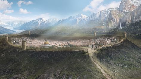 ArtStation - The Brass Bowl, TJ Trewin Crater City, City Fantasy Art, Fantasy Locations, Village Map, Kingdom City, Ancient Kingdom, Brass Bowl, Castle Tower, My Fantasy World