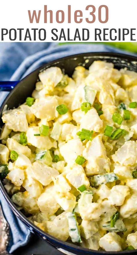 Whole30 Potato Salad Recipe {Easy Healthy Side Dish} - Tastes of Lizzy T Whole30 Potatoes, Whole30 Sides, Healthy Potato Salad Recipe, Paleo Breakfasts, Easy Healthy Side Dishes, Homemade Potato Salads, Healthy Potato, Mayo Dressing, Potato Salad Recipe Easy