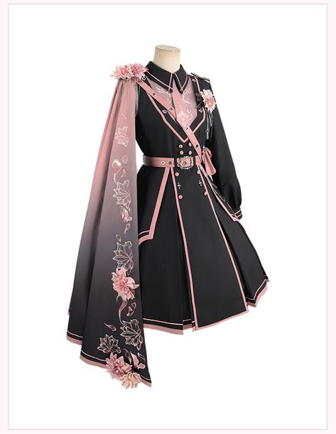 One Shoulder Cape, Dress Cape, Shoulder Cape, Op Dress, Crop Top Dress, Cape Dress, Fashion Design Clothes, Black And Pink, Lolita Dress