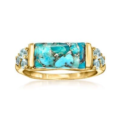 Turquoise and .70 ct. t.w. Sky Blue Topaz Ring in 18kt Gold Over Sterling Italian Gold Jewelry, Sky Blue Topaz Ring, Topaz Birthstone, Fine Jewelery, Mixed Metal Jewelry, Jewelry Essentials, Sky Blue Topaz, Turquoise Rings, Topaz Stone