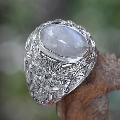 Men's rainbow moonstone ring, 'Lion's Charisma'. Shop from #UNICEFMarket and help save the lives of children around the world. Bezel Set Cabochon, Rainbow Stone, Men Rings, Moonstone Ring Sterling Silver, Ribbon Jewelry, Lion Design, Silver Horse, Sterling Silver Mens Rings, Bold Rings