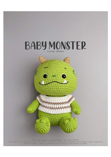 baby monster - Crochet Pattern Monster Amigurumi, Crochet Monsters, Little Duck, Pin Ups, Baby Monster, Crochet Rose, Stl Files, Types Of Yarn, Love Crochet