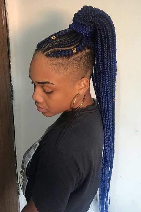 31 Box Braids With Shaved Sides For 2023 | ThriveNaija Black Woman Undercut, Mohawk Braids With Shaved Sides, Ponytail With Shaved Sides And Back, Box Braids Shaved Sides, Undercut Braid, Side Shave, Braids With Shaved Sides, Shaved Side, Mohawk Styles