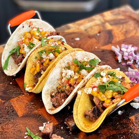 Elote Steak Tacos Street Taco Seasoning, Tacos Blackstone, Blackstone Cooking, Street Taco, Taco Seasoning Mix, Blackstone Griddle Recipes, Blackened Seasoning, Blackstone Recipes, Hatch Chile