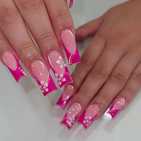 PRICES MAY VARY. 🌸【French tip press on nails】Our pink long square acrylic nails are made of environmentally friendly ABS material, which is non-toxic, tasteless and will not hurt your hands. 🌸【Spring fake nails for nail art】24 Pcs long square press on nails & a nail file & jelly glue stickers.(Durability of jelly glue is NOT as good as liquid glue, but it makes fake nails reusable. Please use suitable glue according to different scenes) 🌸【Easy to Apply】Instead of spend a lot of time and money Easy Nails, Nagel Tips, Girly Acrylic Nails, French Tip Acrylic Nails, Unique Acrylic Nails, Nail Swag, Short Acrylic Nails Designs, Pink Acrylic Nails, Square Acrylic Nails