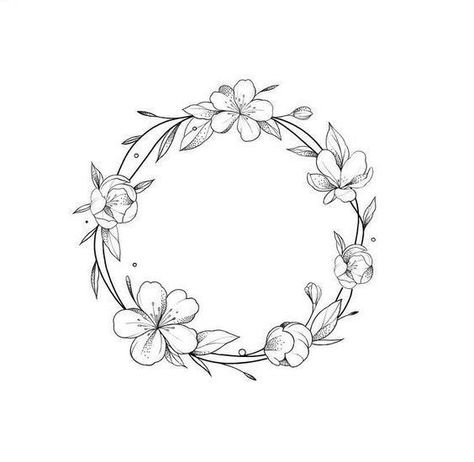 Circle Flowers Tattoo, Ring Of Flowers Tattoo, Small Round Tattoo Ideas, Circular Floral Tattoo, Circle Of Flowers Drawing, Circle Of Flowers Tattoo, Floral Circle Tattoo, Circle Flower Tattoo, Flower Circle Drawing