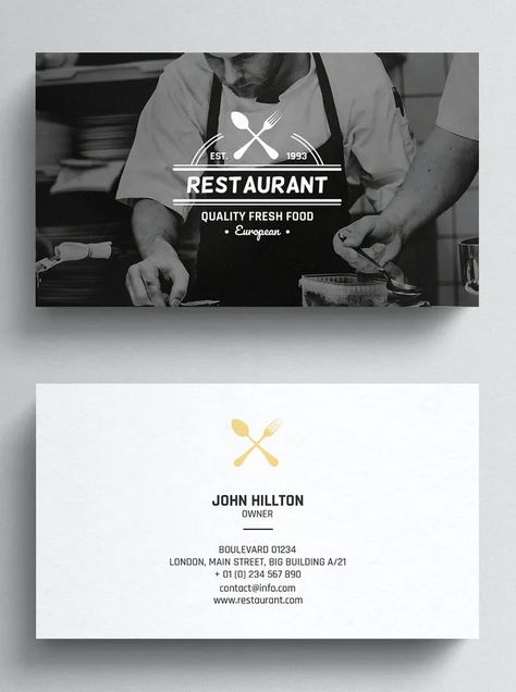 Restaurant Card Design, Minimal Restaurant, Restaurant Card, Catering Business Cards, Food Business Card, Business Card Design Minimal, Elegant Business Cards Design, Business Card Design Minimalist, Restaurant Business Cards