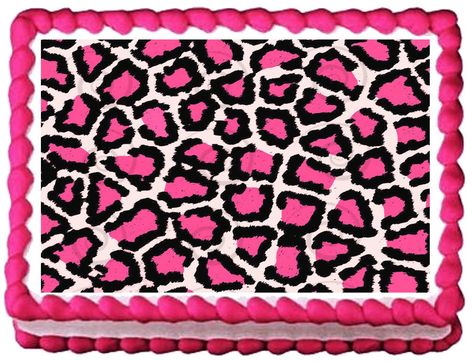 PINK+LEOPARD+PATTERN+Edible+image+cake+topper+1/4+sheet+(10.5"+x+8") Cheetah Birthday Party, Fnaf Cake, Cheetah Cakes, Cheetah Birthday, Cake Topper Design, 7th Birthday Cakes, Edible Image Cake Topper, Frosting Colors, Topper Design