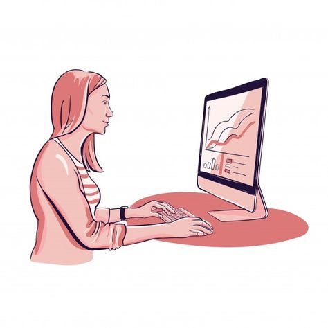 Woman is working on computer | Free Vector #Freepik #freevector #computer #woman #girl #office Working On Computer, Part Time Work, Banner Online, Cat Work, Digital Tablet, Girly Songs, Futuristic Art, Korean Art, Fun Hobbies