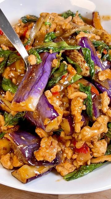 Recipes Using Thai Basil, Thai Eggplant Recipes, Eggplant Recipes Asian, Thai Ground Chicken, Nam Prik Pao, Ground Chicken Recipe, Chili Jam, Nam Prik, Chicken Eggplant