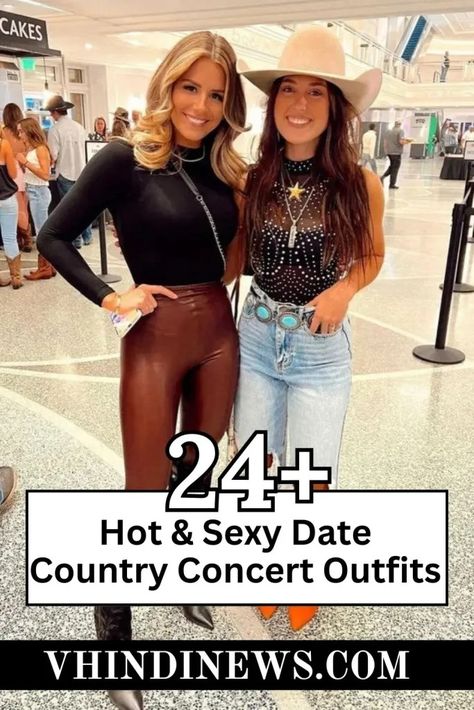 21 Amazing Trendy Country Concert Outfit: Women Music Concert Cowgirl Outfits 48 Night Out Country Bar Outfit, Flashy Cowboy Outfit, Whitewash Jeans Outfit, Leather Pants Country Concert, Women's Country Concert Outfit, Western Outfits With Sparkly Boots, Flare Jean Country Concert Outfit, Rhinestone Country Concert Outfit, Going Out Cowgirl Outfits