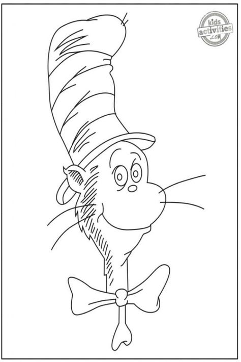 Fun & Free Cat in the Hat Coloring Pages Cat In The Hat Coloring Pages, Cat In The Hat Activities, Dinosaur Crafts Kids, Push Pin Art, Dr Seuss Crafts, Seuss Crafts, Fish Coloring Page, Seuss Party, Bookmark Craft