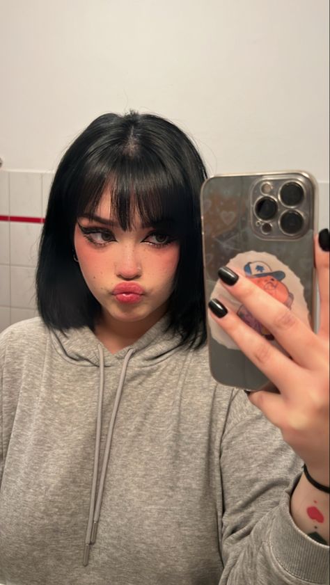 #bob #bobhaircut #black #bangs #makeup #blush #chaewon #inspired Balayage Bob With Bangs, Bob Haircut Bangs, Bob With Straight Bangs, Bob Cut With Wispy Bangs, Black Short Hair With Bangs, Short Black Bob With Bangs, Black Bob With Bangs, Short Black Hair With Bangs, Straight Bob With Bangs