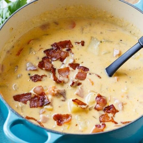 Ham And Potato Chowder, Spicy Southern Kitchen, Ham And Potato Soup, Cheesy Ham, Ham Potato, Potato Chowder, Leftover Ham Recipes, Southern Kitchen, Leftover Ham