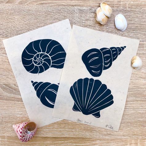 Shell Lino Print, Lino Inspiration, Lino Cut Prints, Sea Lino Print, Filler Art, Print Making Designs, Hey Babe, 21 Diner, Lino Printing