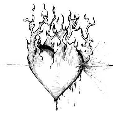 Cool Heart Drawings, Heart With Flames, Fleurs Art Nouveau, Fire Drawing, Hearts On Fire, Heart Tattoo Designs, Heart Drawing, Tattoo Art Drawings, Dark Art Drawings