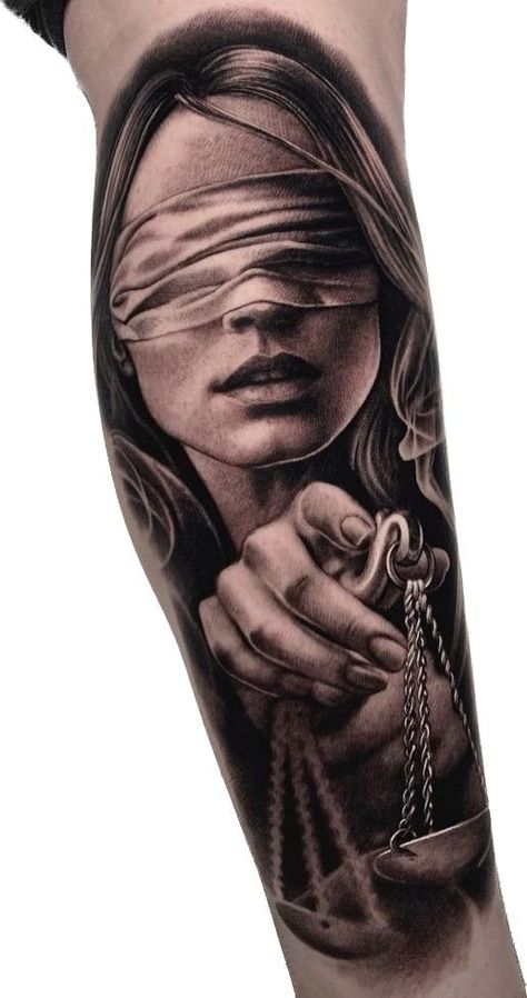 Lady Fortuna Tattoo, Justice Lady Tattoo, Blindfolded Woman Tattoo, Justice Tattoo Design, Themis Tattoo, Lady Luck Tattoo, Nemesis Tattoo, Angel Sleeve Tattoo, Tricep Tattoos