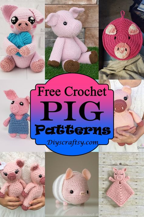 Crochet Pigs, Crochet Farm Animals, Ravelry Crochet, Crochet Pig, Crochet Animals Free Patterns, Cute Pig, Crochet Butterfly, Crochet Amigurumi Free, Crochet Stitches For Beginners