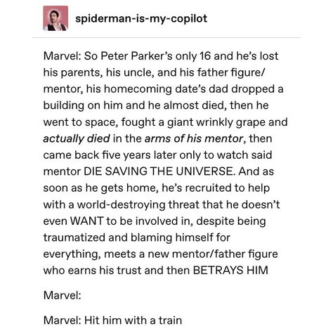 Mcu Tumblr Posts, Tumblr Textpost, Homecoming Dates, Marvel Tumblr, Geek House, Marvel Headcanon, Marshmallow Creme, Super Secret, Marvel Stuff