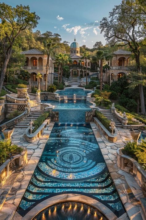 Inside Of A Mansion, Preppy Island, Hillside Mansion, Italian Resort, Spanish Mansion, Mansion Wallpaper, Mansion Exterior, Water Island, A Mansion