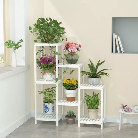 30 Stunning Indoor Plant Stand Ideas For Lazy Housewife Pot Shelf, Support Pour Plante, Balcony Flowers, Wooden Plant Stands, Living Room Corner, Plant Shelf, Wood Plant Stand, Room Corner, Living Room Balcony