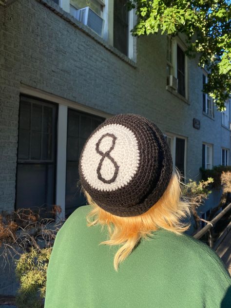 Handmade crochet 8-ball acrylic beanie! Crochet Caps, Easy Crochet Animals, Beginners Crochet, Crochet Beanie Hat, Side Board, Crochet Design Pattern, Queer Fashion, Crochet Cap, Adorable Crochet